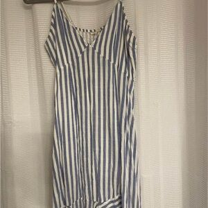 Blue and white shirt dress